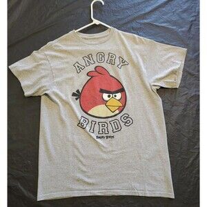 Youth  T-Shirt Large Angry Birds Shirt Sleeve Lightweight Pullover Gray Casual